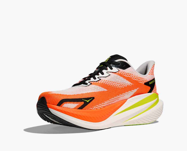 Mens Hoka Mach X 3, White/Neon Tangerine