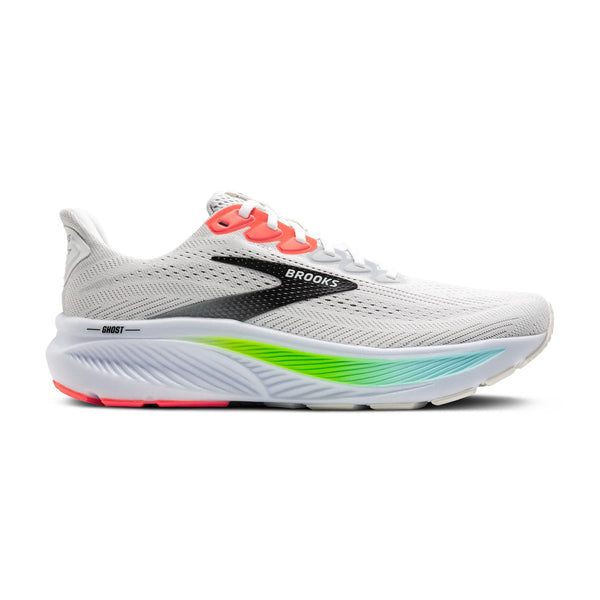 Mens Brooks Ghost 17, White/Pink Clay/Gecko