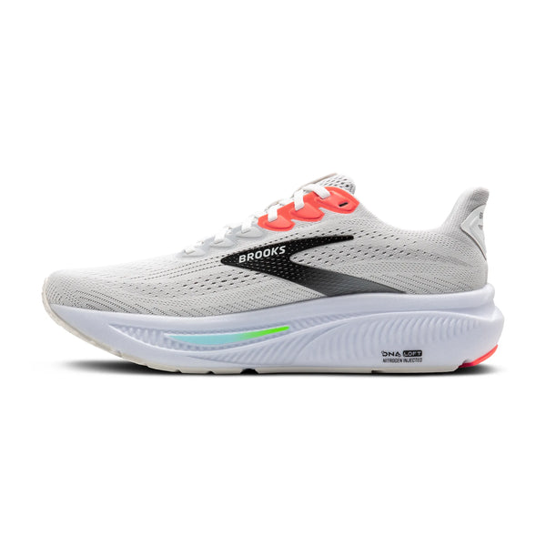 Mens Brooks Ghost 17, White/Pink Clay/Gecko