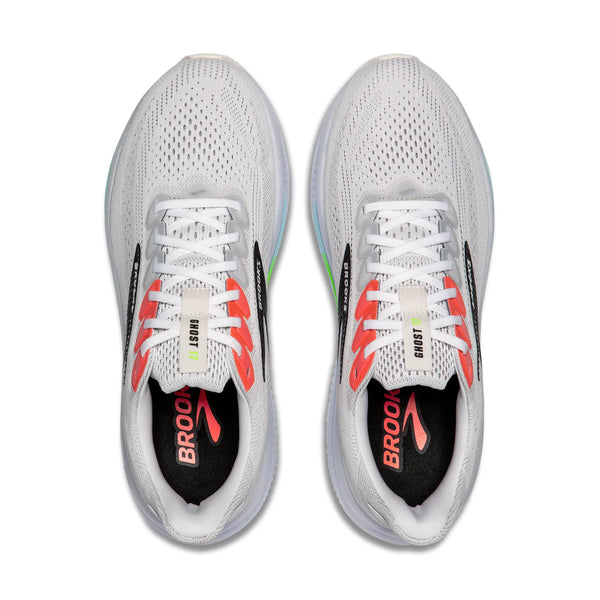 Mens Brooks Ghost 17, White/Pink Clay/Gecko