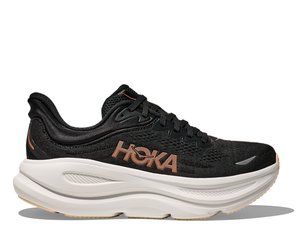 Womens' Hoka Bondi 9, Black/Rose Gold