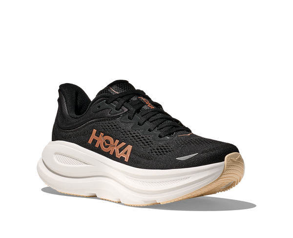 Womens' Hoka Bondi 9, Black/Rose Gold