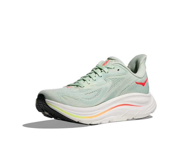 Womens Hoka Clifton 10, Sea Glass/Neon Flame