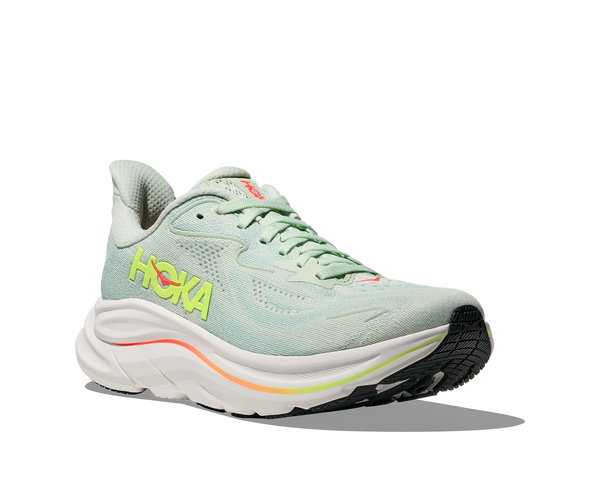 Womens Hoka Clifton 10, Sea Glass/Neon Flame