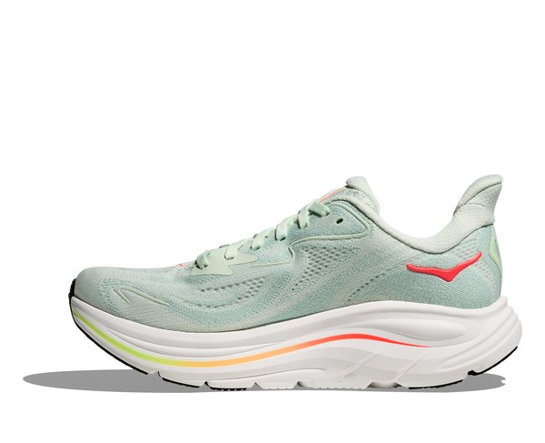 Womens Hoka Clifton 10, Sea Glass/Neon Flame