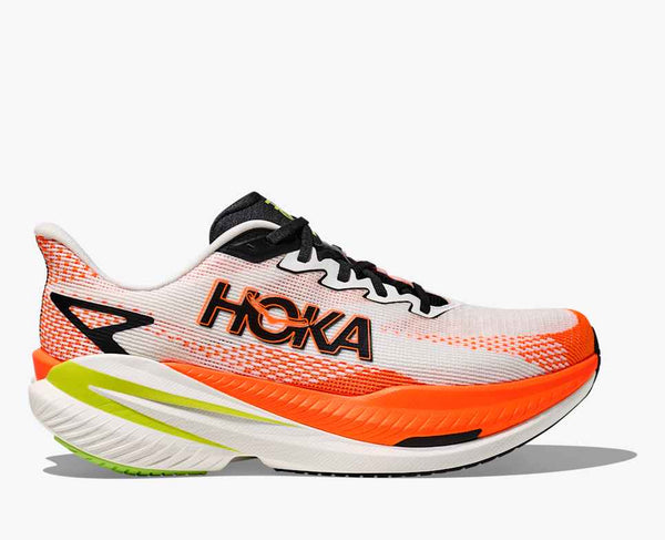 Mens Hoka Mach X 3, White/Neon Tangerine