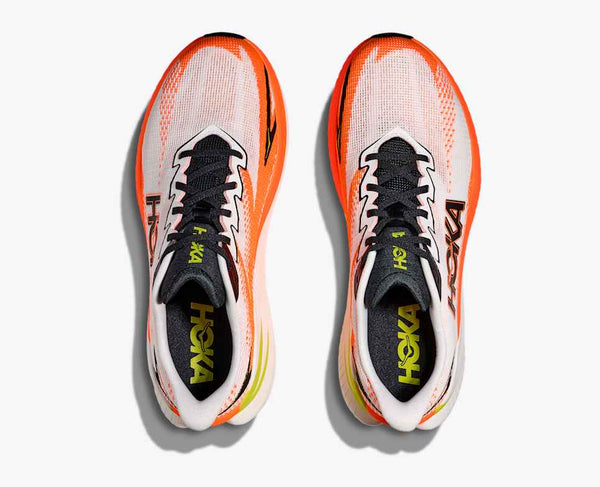 Mens Hoka Mach X 3, White/Neon Tangerine