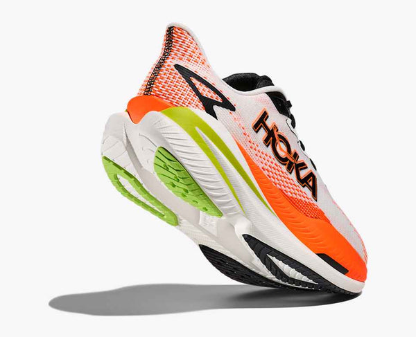Mens Hoka Mach X 3, White/Neon Tangerine