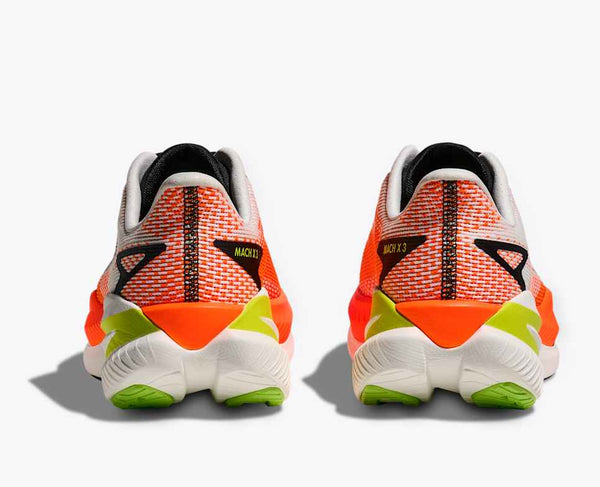 Mens Hoka Mach X 3, White/Neon Tangerine