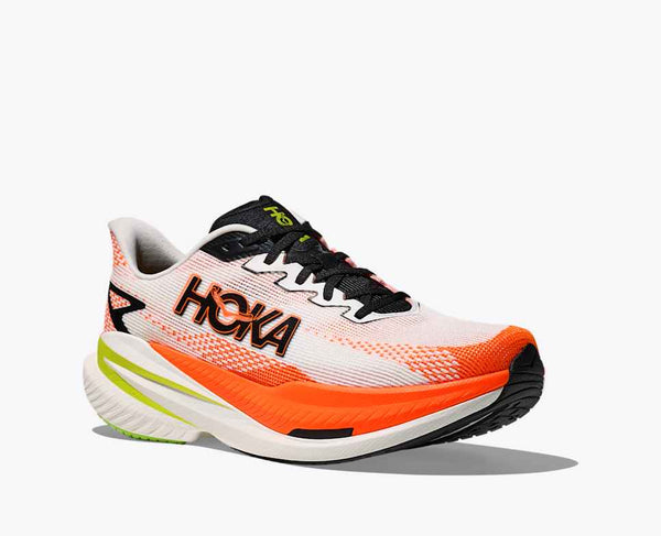 Mens Hoka Mach X 3, White/Neon Tangerine
