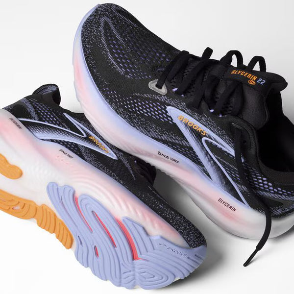 Womens Brooks Glycerin 22, Black/Blue Heron/Orange