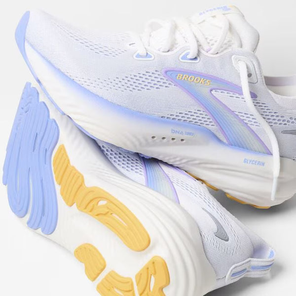 Womens Brooks Glycerin 22, White/Blue Heron/Apricot