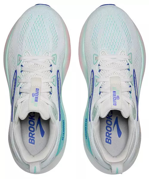 Women's Brooks Glycerin GTS 22, White/Limpet Shell/Amparo Blue