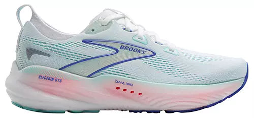 Women's Brooks Glycerin GTS 22, White/Limpet Shell/Amparo Blue